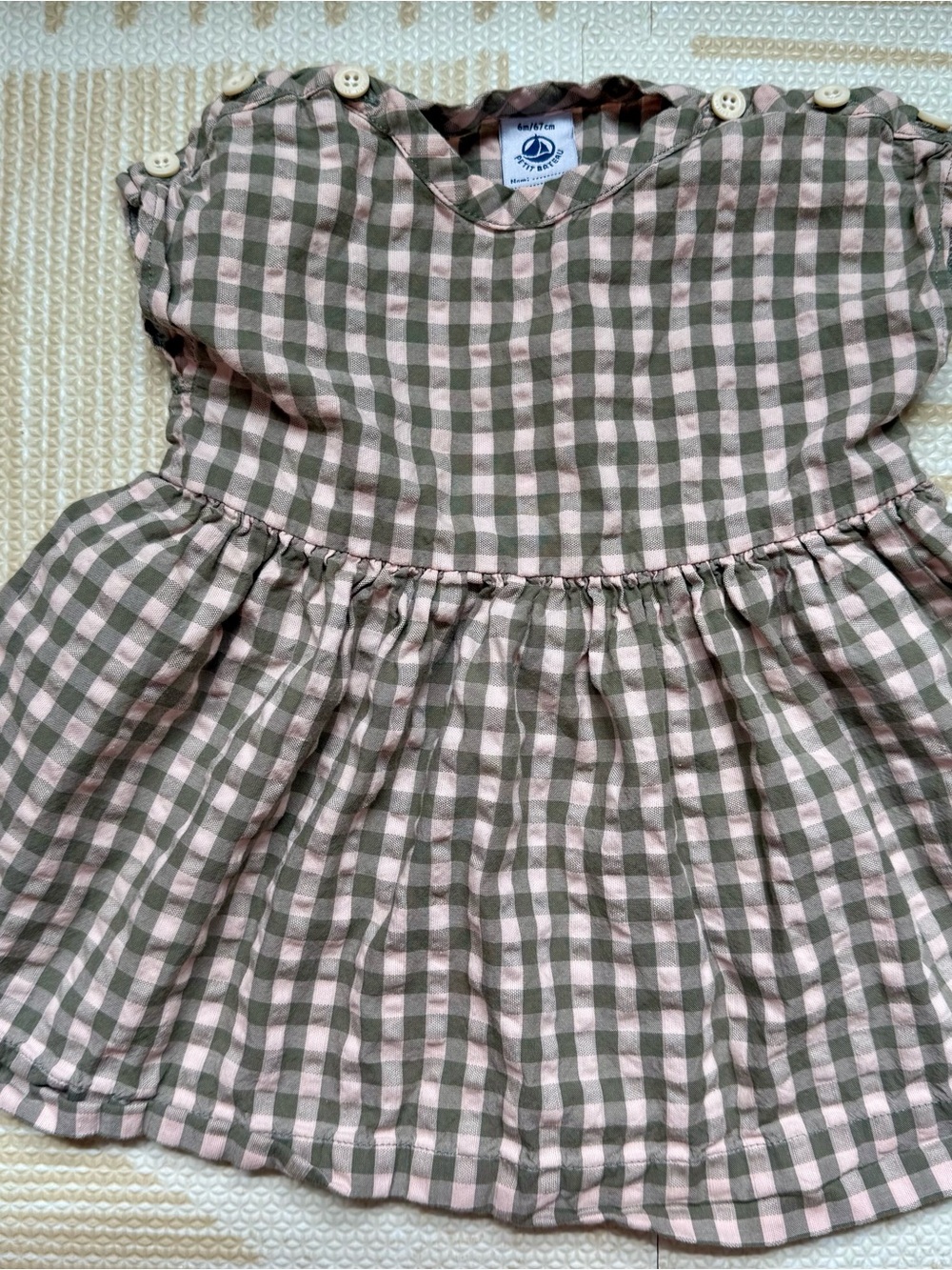 Petit Bateau Pink and Olive Gingham Dress
